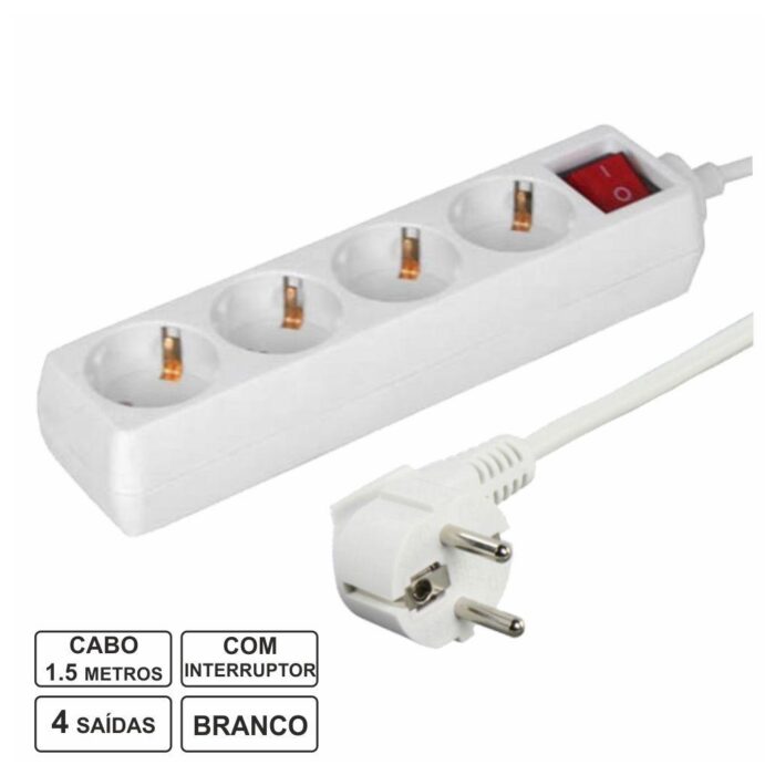 Extensão elétrica 4x schuko c/ interruptor 1.5m