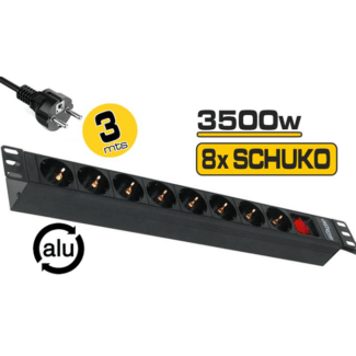 Régua de 8 tomadas para rack 1U 16A preta 3m
