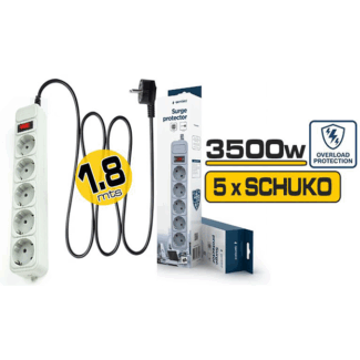 Régua de 5 tomadas e interruptor com protecção - 1.8m