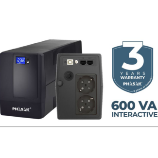 UPS Phasak Interactiva 600 VA / 360 W  LCD USB + RJ