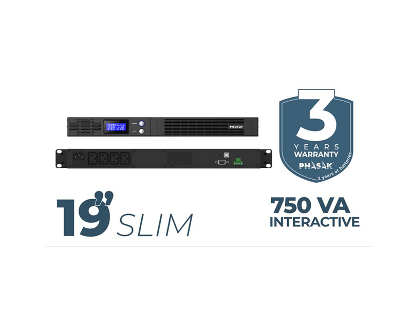 UPS Phasak Rack 750VA / 450 W LCD 1U Interativa Pure Sinewave