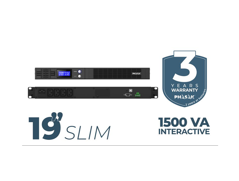 UPS Phasak Rack 1500VA / 900W LCD 1U Interativa Pure Sinewave